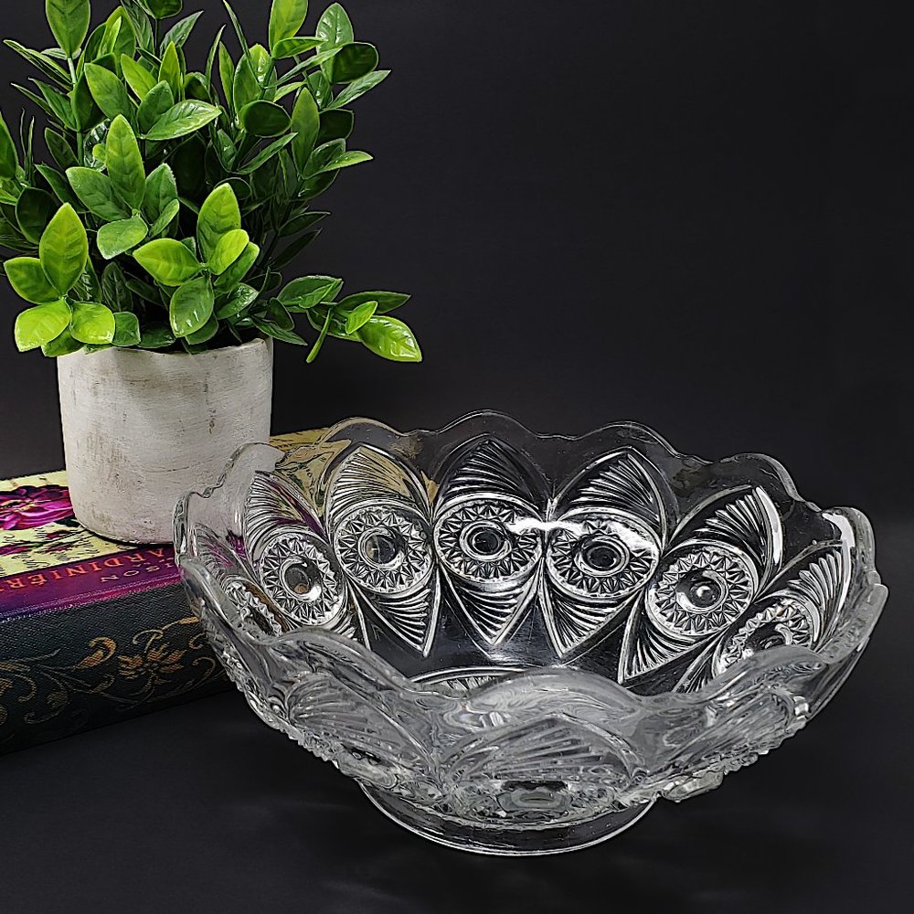 Antique Bullseye and Fan Glass Bowl EAPG